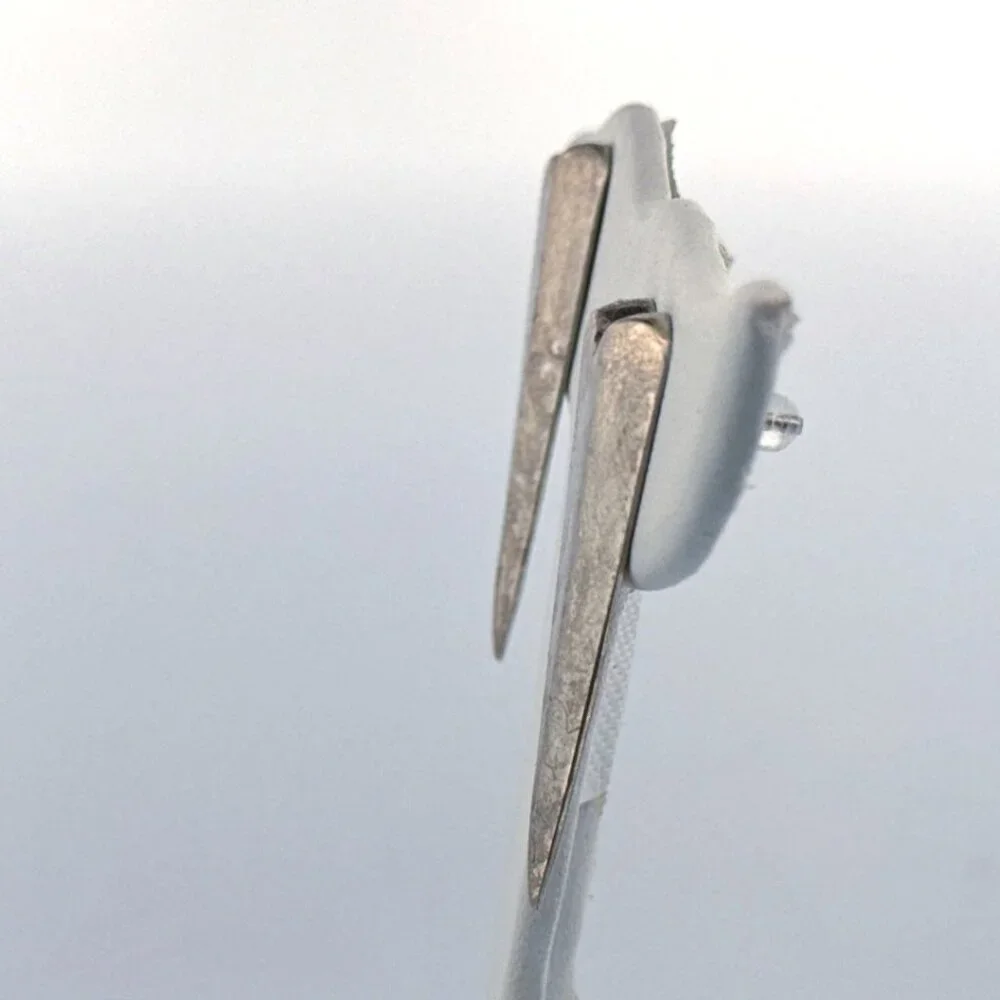 Estate Sterling Silver 925 Elongated Heart Stud Earrings 1.6" EZ Push Backs - Picture 4 of 9